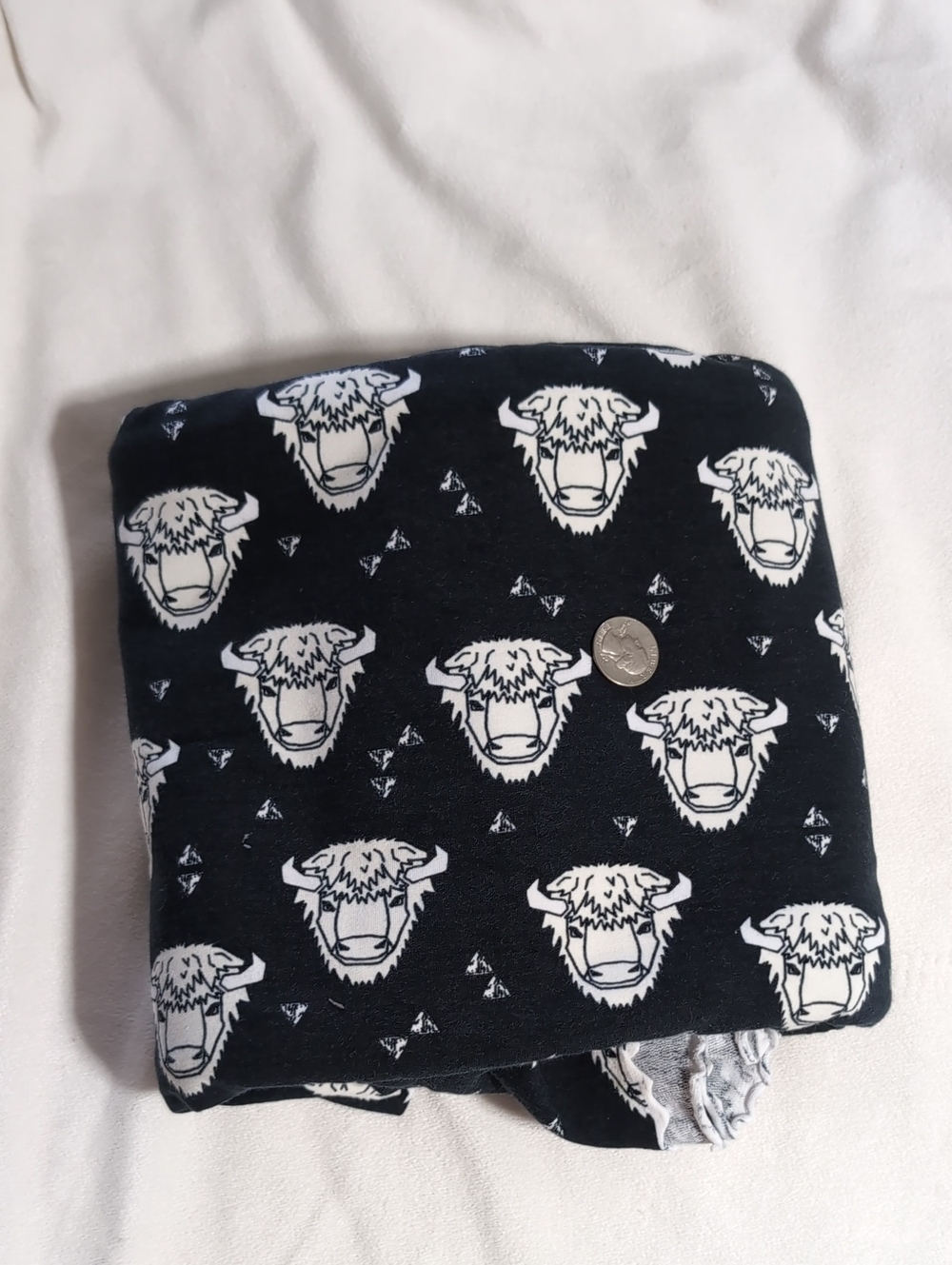 Stretch French Terry Jersey Fabric Black Buffalo Print 2 Yards